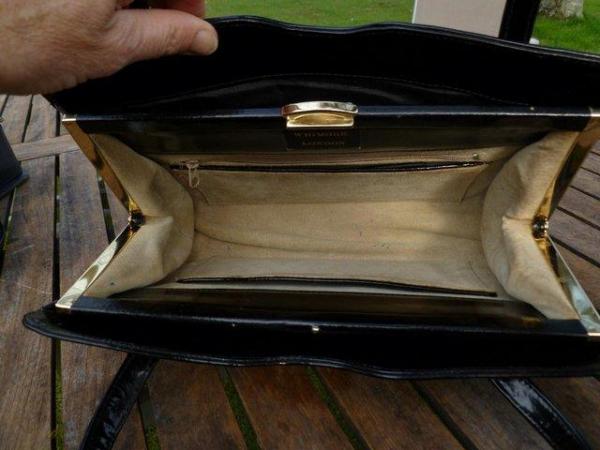 Image 3 of Black patent leather handbag by Wigmore of London (inc P&P)