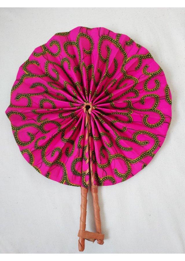 Preview of the first image of Unique handmade pink fan / accessory with african fabrics.