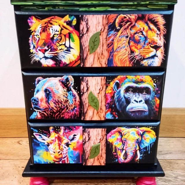 Preview of the first image of Upcycled Wild Animals Bedside Cabinet.