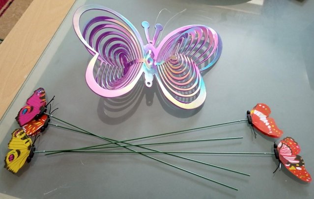 Image 1 of Hanging garden butterfly spinner & decorative stakes