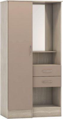 Preview of the first image of NEVADA VANITY 1 DOOR WARDROBE IN OYSTER GLOSS/LIGHT OAK.