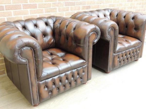Image 4 of Pair of Fully Buttoned Chesterfield Armchairs (UK Delivery)