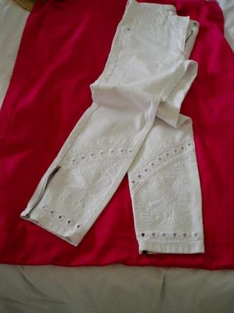 Image 1 of White Next stretch skinny trousers size 10 with ankle zip