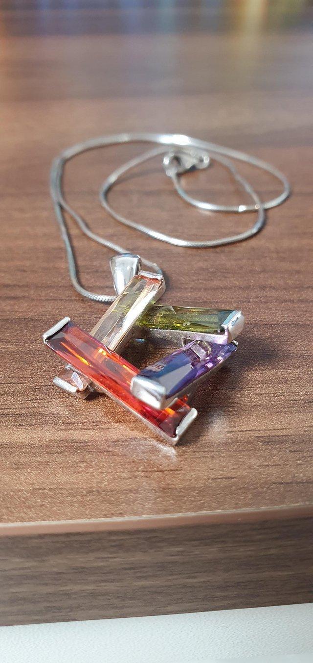 Preview of the first image of Large multi gemstone stirling silver necklace.