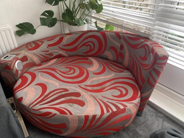 Image 3 of DFS 2 seater Morden red and grey abstract print Sofa