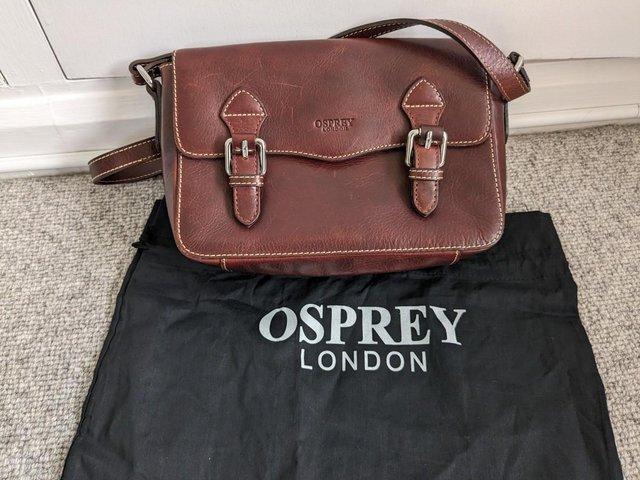 Preview of the first image of Osprey London Leather Satchel style cross-body bag.