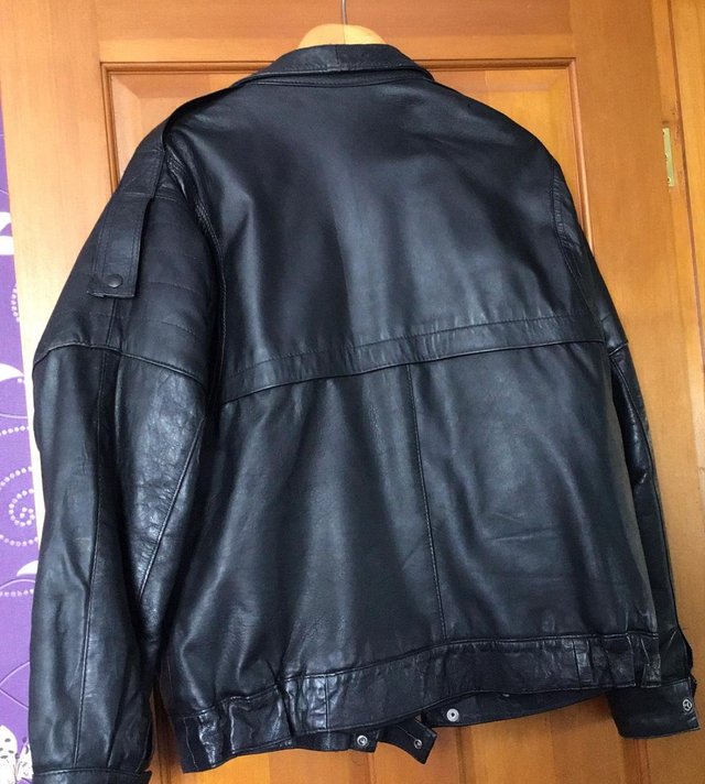 Preview of the first image of Men’s black leather biker jacket. Hardly worn so excellent.