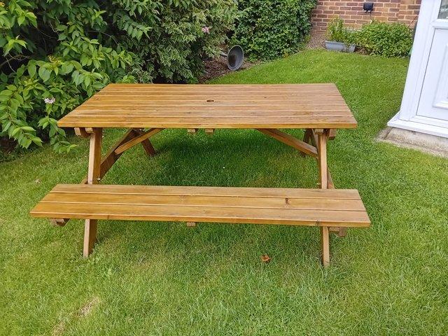 Preview of the first image of Brand New Rowlinson 5ft Wooden Garden Picnic Table.