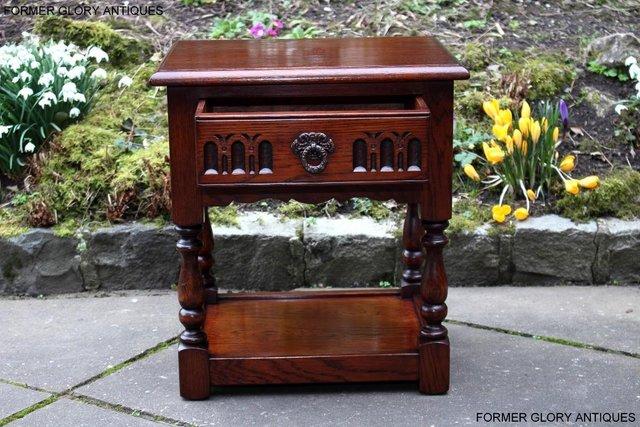 Image 54 of AN OLD CHARM TUDOR BROWN CARVED OAK BEDSIDE PHONE LAMP TABLE