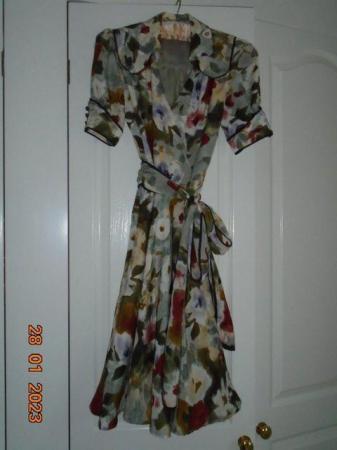 Image 2 of "Untold" multi-coloured dress with short sleeves & tie belt.