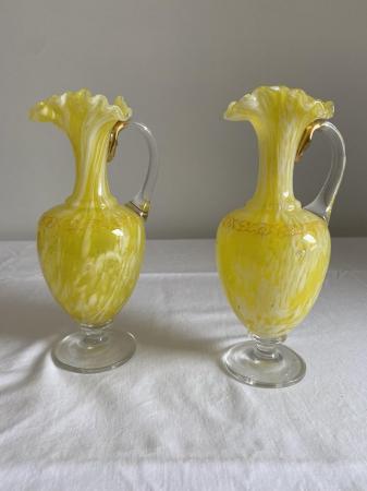 Image 1 of Pair of pretty yellow glass vases