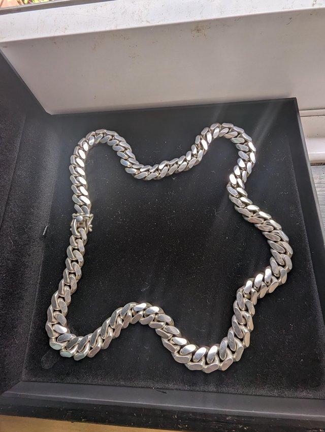 Preview of the first image of 24 inch 192 GRAM 925 silver Cuban link chain.