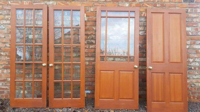 Image 2 of Solid Wood Door with Brass Knob with Top Half Lattice Window