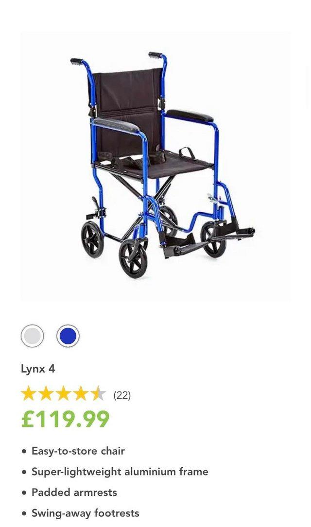 Preview of the first image of Care Co Lynx 4 transit wheelchair.