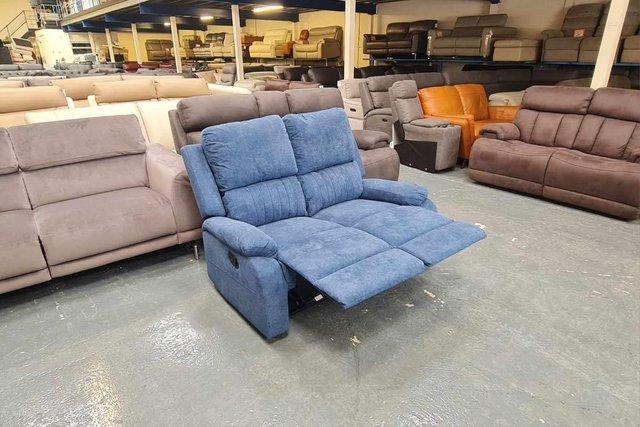 Image 3 of New Pancho blue fabic manual recliner 2 seater sofa