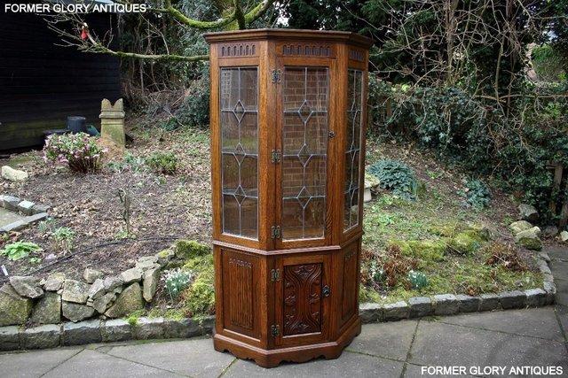Image 71 of OLD CHARM LIGHT OAK CANTED DISPLAY CABINET CUPBOARD DRESSER