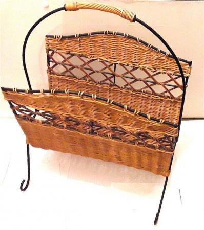 Image 1 of WICKER and METAL NEWSPAPER HOLDER
