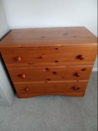 Image 2 of Pine bedside table and chest of drawers