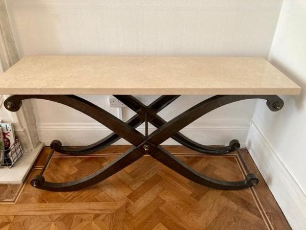 Image 1 of Console Table bought from Harrods Stone Top and X Frame
