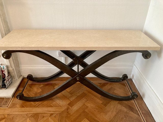 Preview of the first image of Console Table bought from Harrods Stone Top and X Frame.