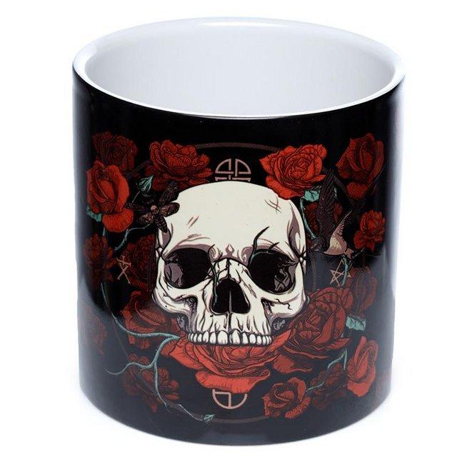 Preview of the first image of Skulls & Roses Ceramic Indoor Plant Pot - Large. Free post.