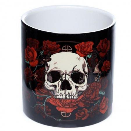 Image 1 of Skulls & Roses Ceramic Indoor Plant Pot - Large. Free post