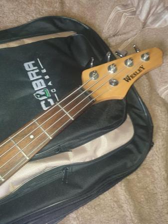 Image 7 of Bass Guitar, Wesley, with New padded case. Tuner. New stand
