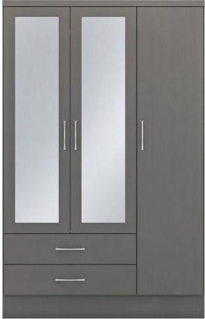 Preview of the first image of NEVADA 3 DOOR 2 DRAWER MIRRORED WARDROBE IN GREY.