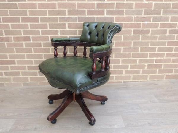 Image 3 of Antique Green Chesterfield Captains Chair (UK Delivery)