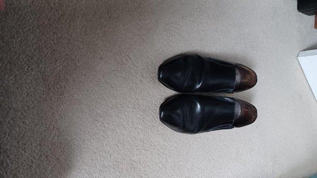 Image 1 of Black leather slip on shoes size 9