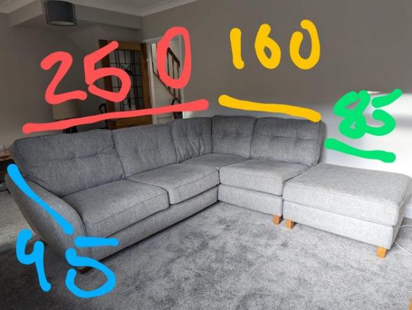 Image 3 of Large grey corner sofa with footstool