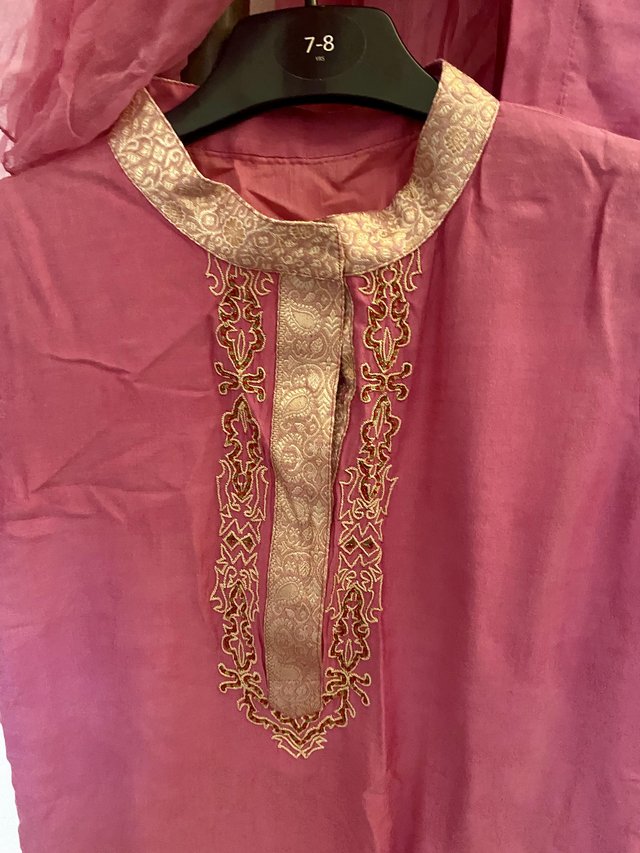 Preview of the first image of Pink Indian trouser suit with dupatta.
