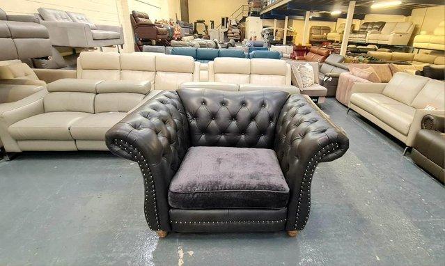 Image 1 of Persia charcoal grey leather and fabric armchair