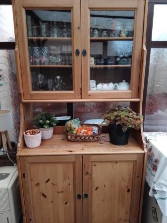 Image 1 of REAL WOOD ANTIQUE PINE DRESSER, WITH GLASS DOORS