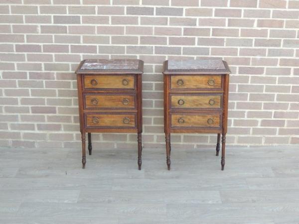 Image 1 of Pair of Antique Bedside Tables with Marble Tops (Delivery)