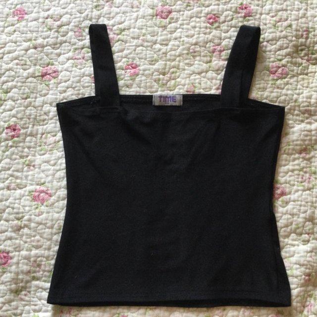 Preview of the first image of Vtg 90s TIME Black Strappy Top, Wide Straps, S/M sz8-10.