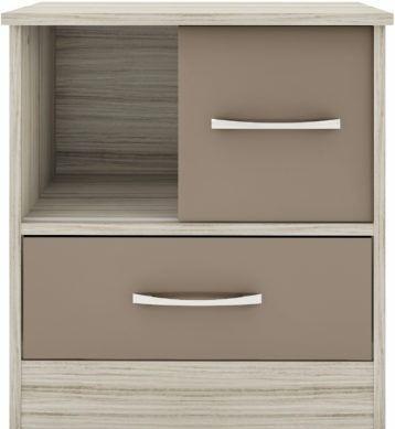 Preview of the first image of Nevada sliding door bedside in oyster gloss/light oak.