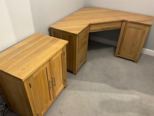 Image 2 of Oak Corner Desk and Cabinet