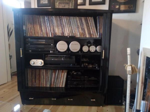 Image 1 of Vintage Vinyl Record Cabinet - Piano Black