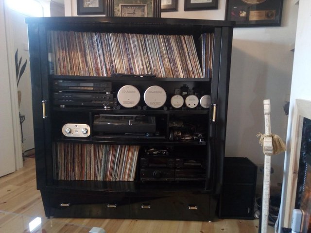 Preview of the first image of Vintage Vinyl Record Cabinet - Piano Black.