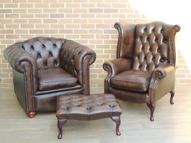Preview of the first image of Chesterfield Armchairs + Footstool (UK Delivery).