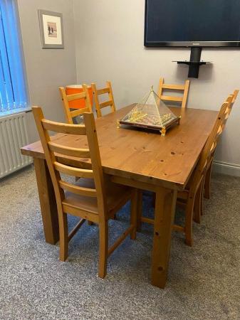 Image 2 of HEAVY PINE DINING TABLE AND 6 CHAIRS