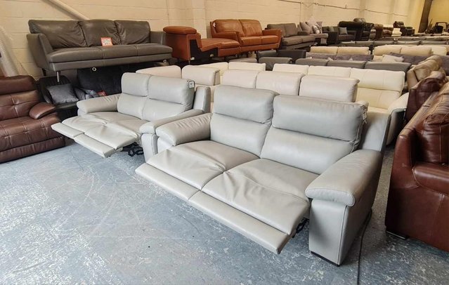 Image 8 of Italian Moreno grey leather electric pair of 3 seater sofas
