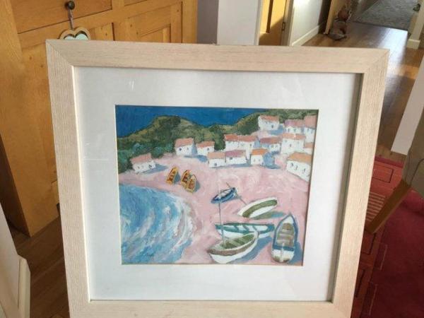 Image 1 of Seaside print in pink composite frame