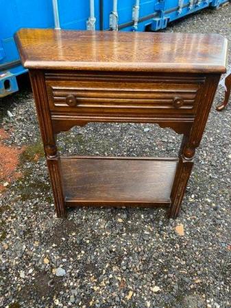 Image 1 of Vintage solid Oak Old Charm end table with drawer