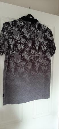 Image 2 of Mens Black floral polo top size medium.