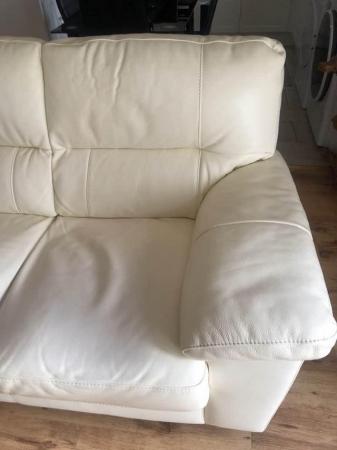 Image 2 of Cream Leather 3 Seater Sofa