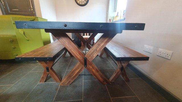 Image 1 of Solid Wood Table and Benches