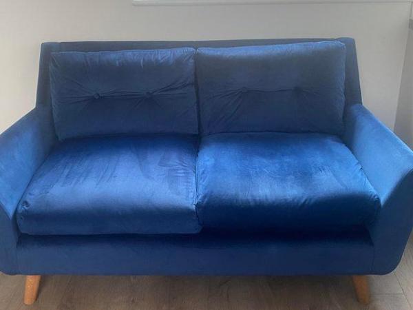 Image 1 of Dunelm velvet two seater sofa