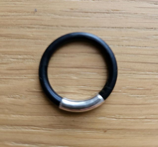 Preview of the first image of Black Rubber and Silver Unisex Ring.